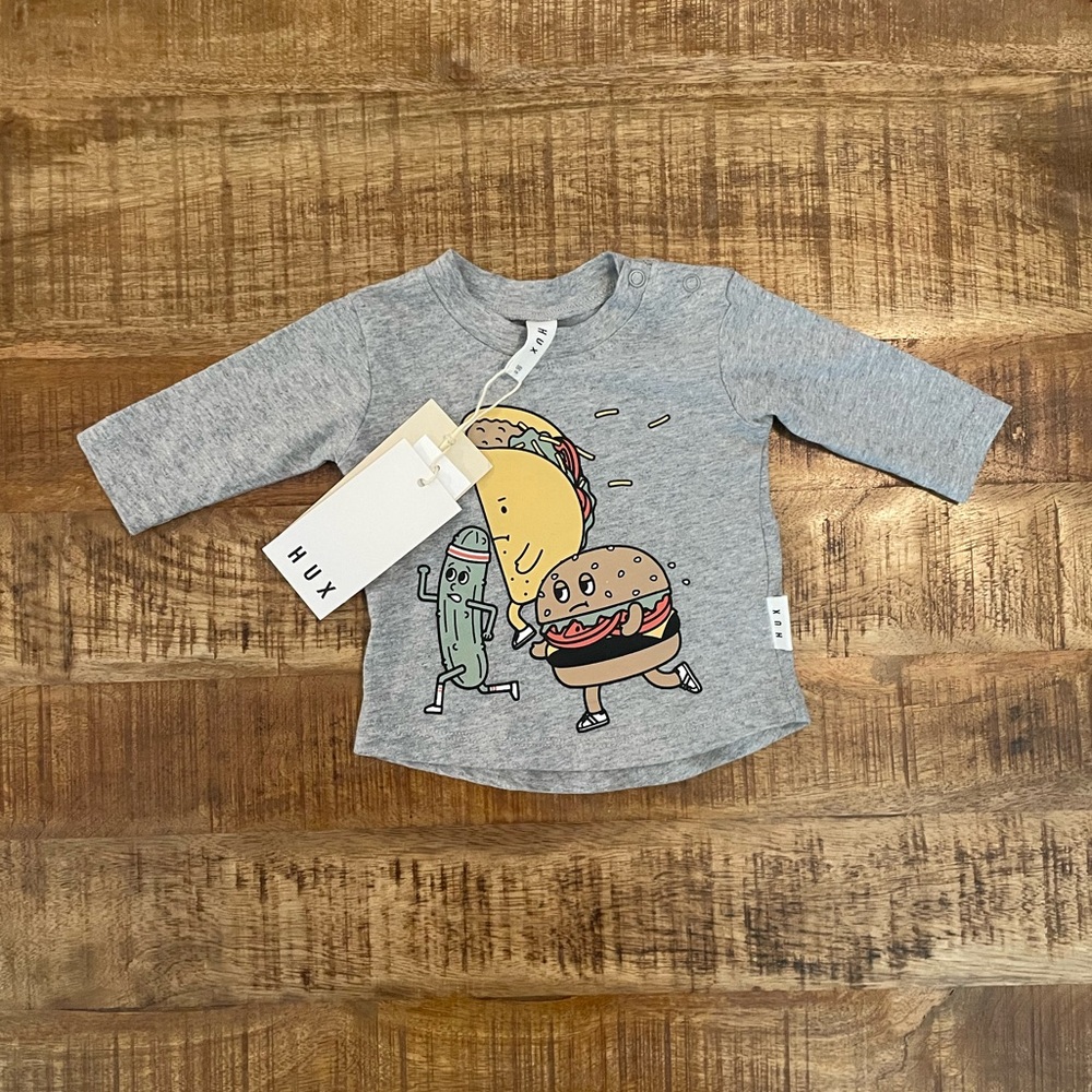 NWT Huxbaby Running Hamburger Taco Pickle Shirt